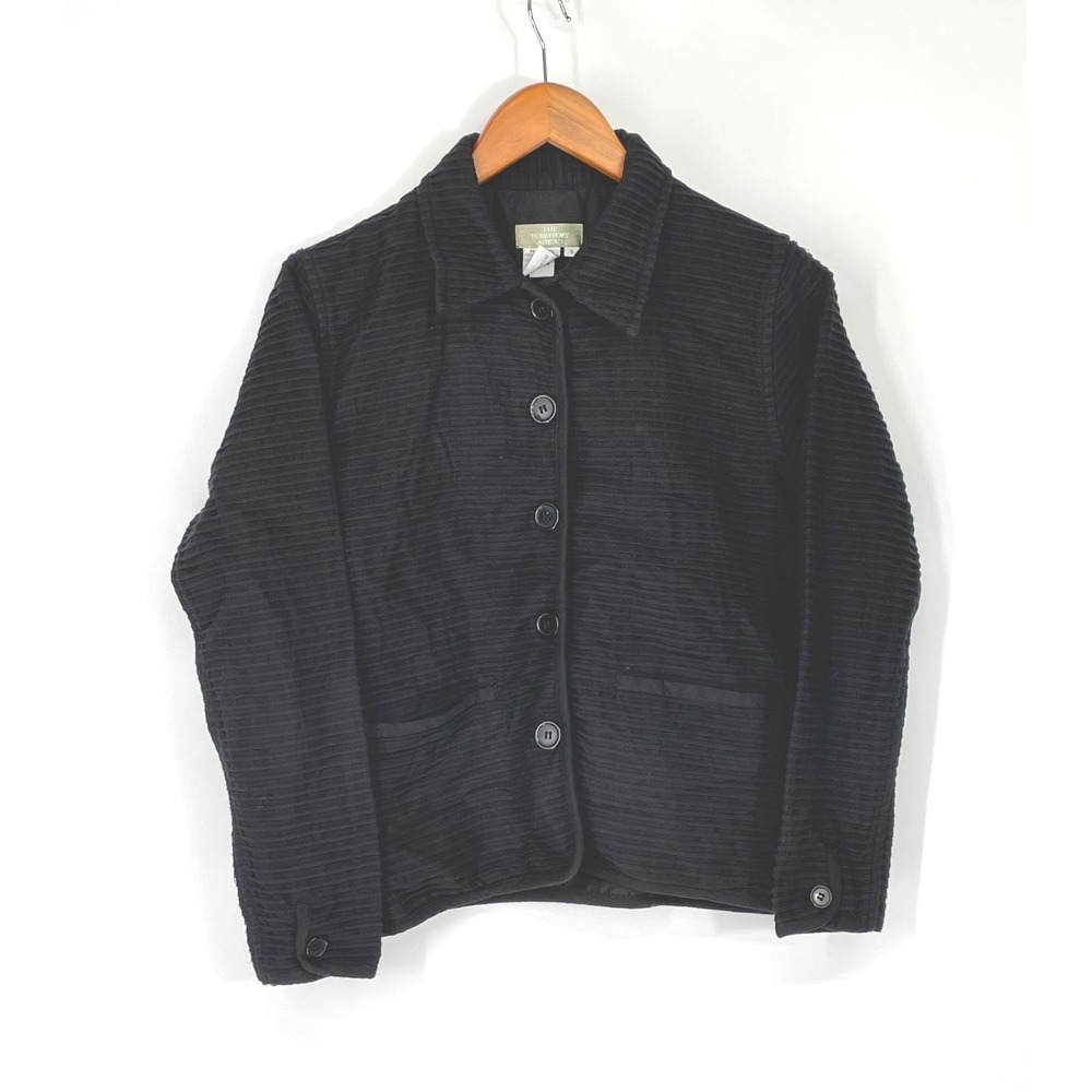 The‎ Territory Ahead Womens Jacket S Button Front Black Ribbed Cotton